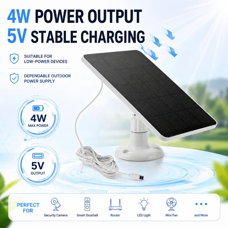 Portable White Solar Panel With Type-C Adapter Waterproof Outdoor Solar Charging Module For Security Camera