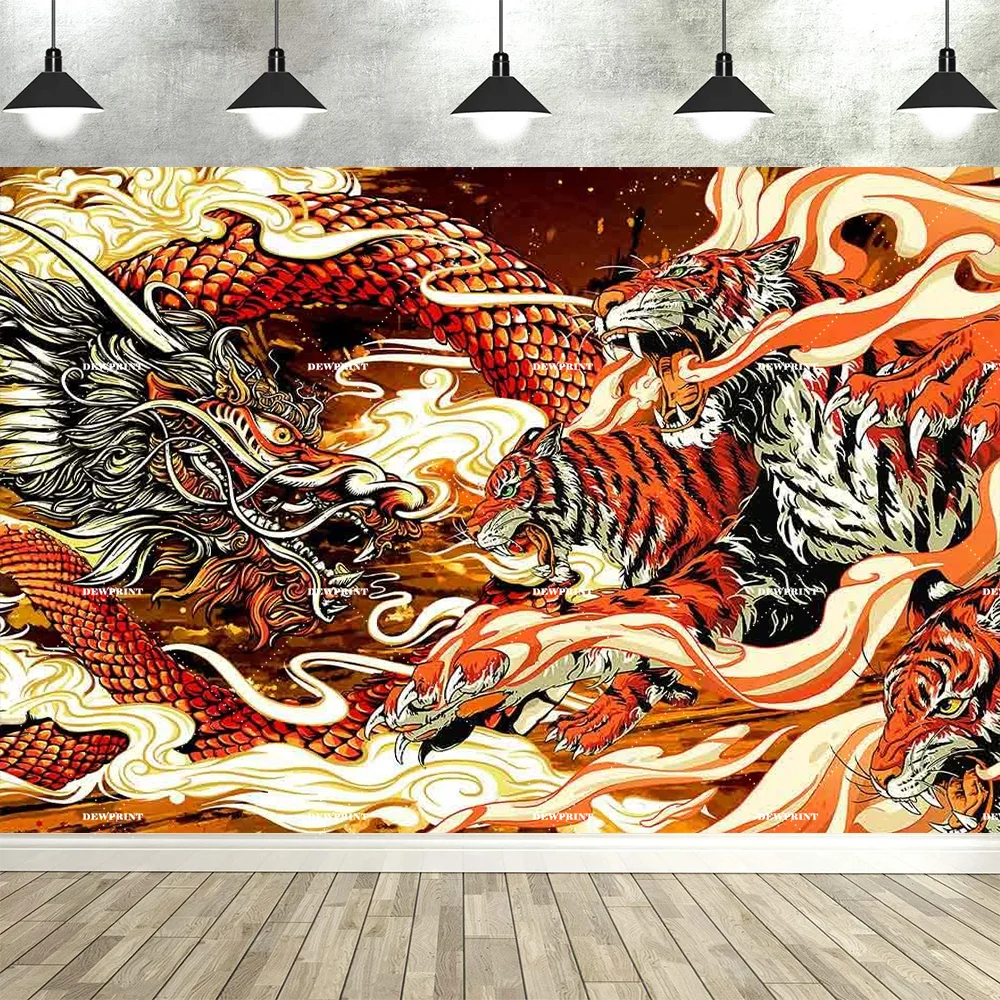 Dewprint Dragon Background Decoration Banner Chinese Mythology Legend Backdrop Birthday Party Background Photography Props