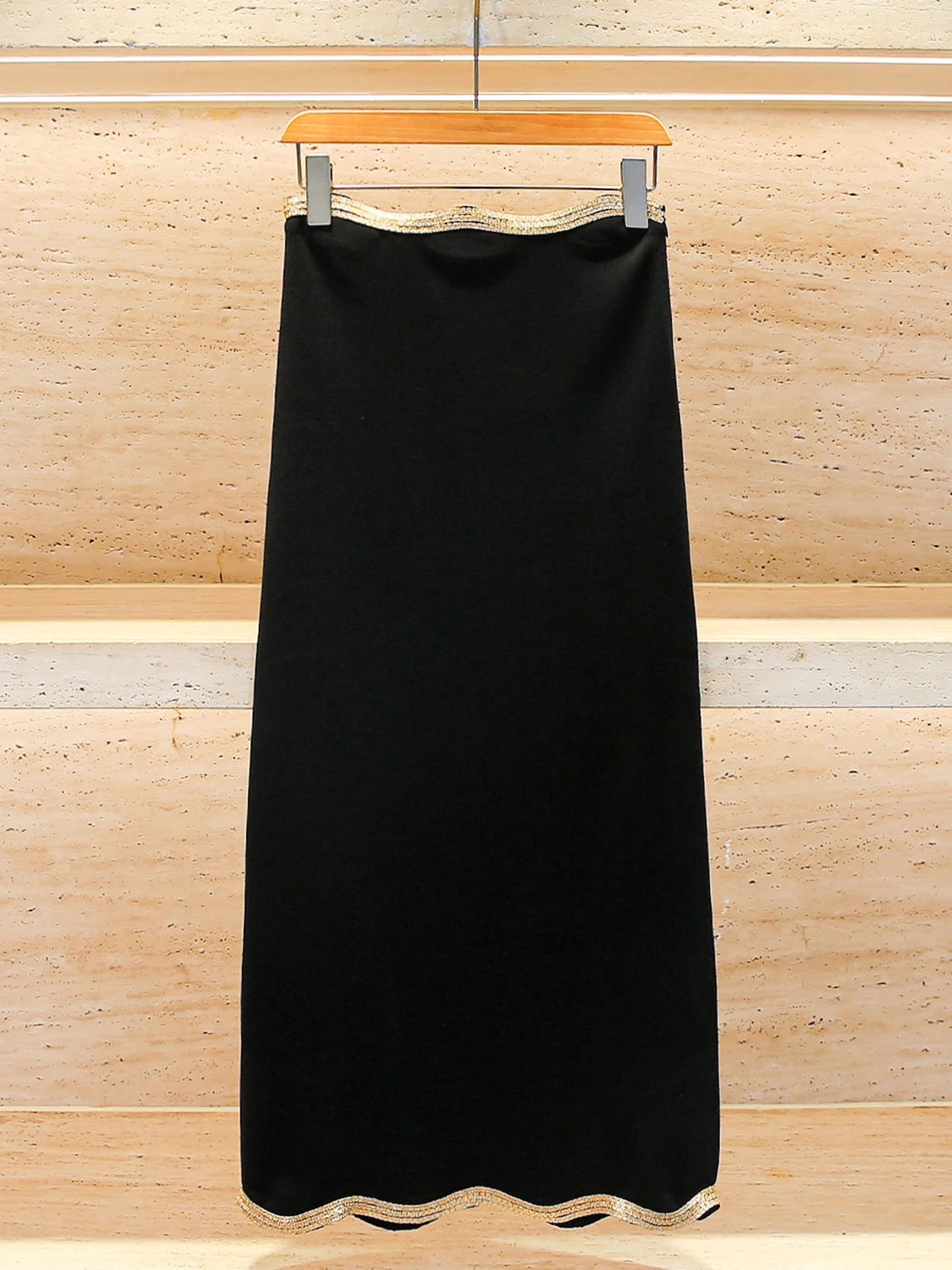 Falda Midi de Verano con Pedrería, Estilo Hepburn, Tejida, de Cintura Alta, Línea A, para Mujer