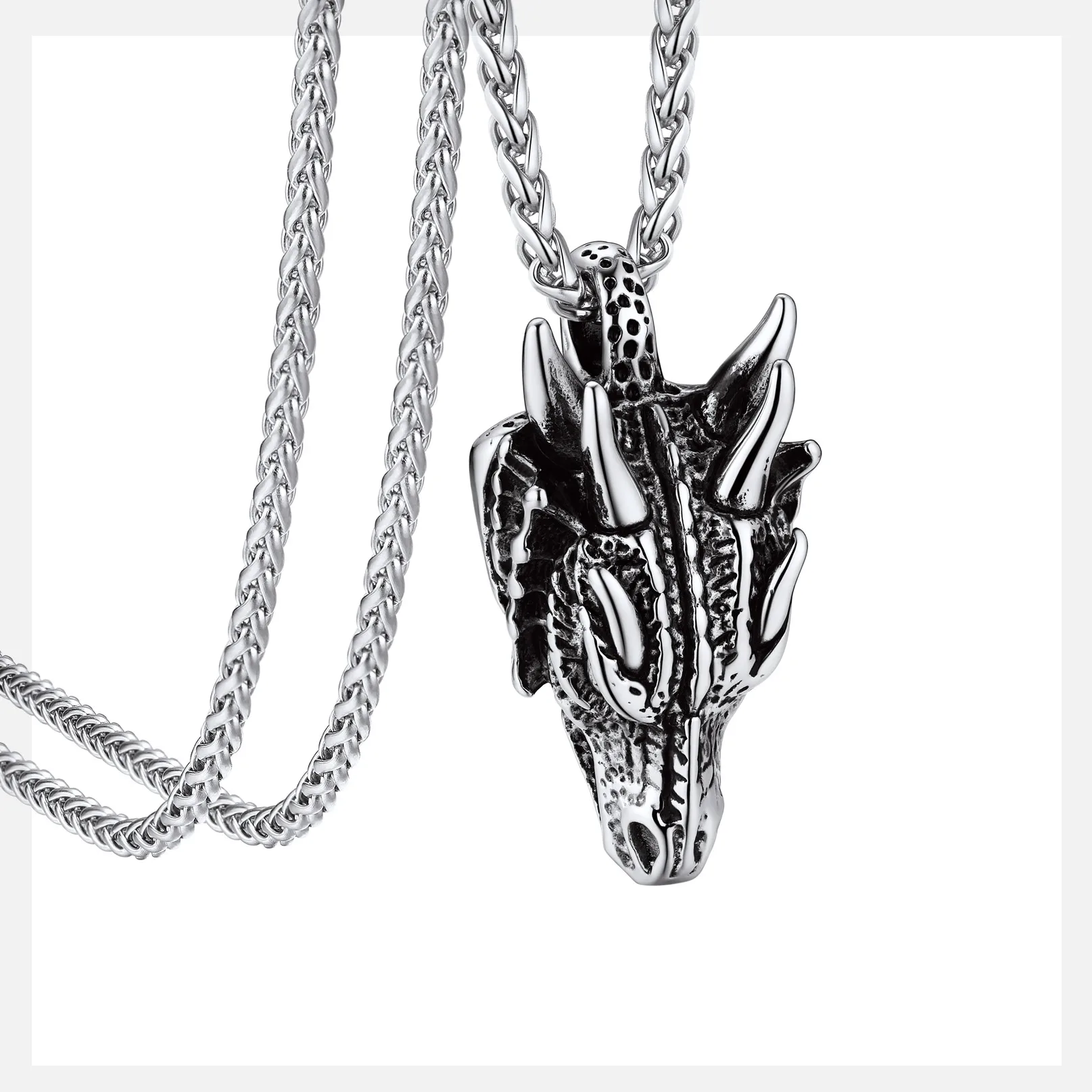 Chainspro Dragon Head Pendant Necklaces For Men Punk Jewelry Stainless Steel Animal Pendant 22Inches Rope Chain Jewelry Gift