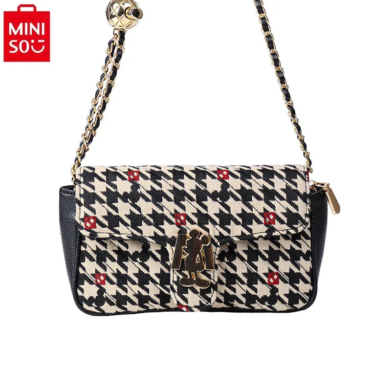 

MINISO Disney Light Luxury Checkered Chain Underarm Bag for Women's Fashion High Quality Dinner Storage Cambridge Bag