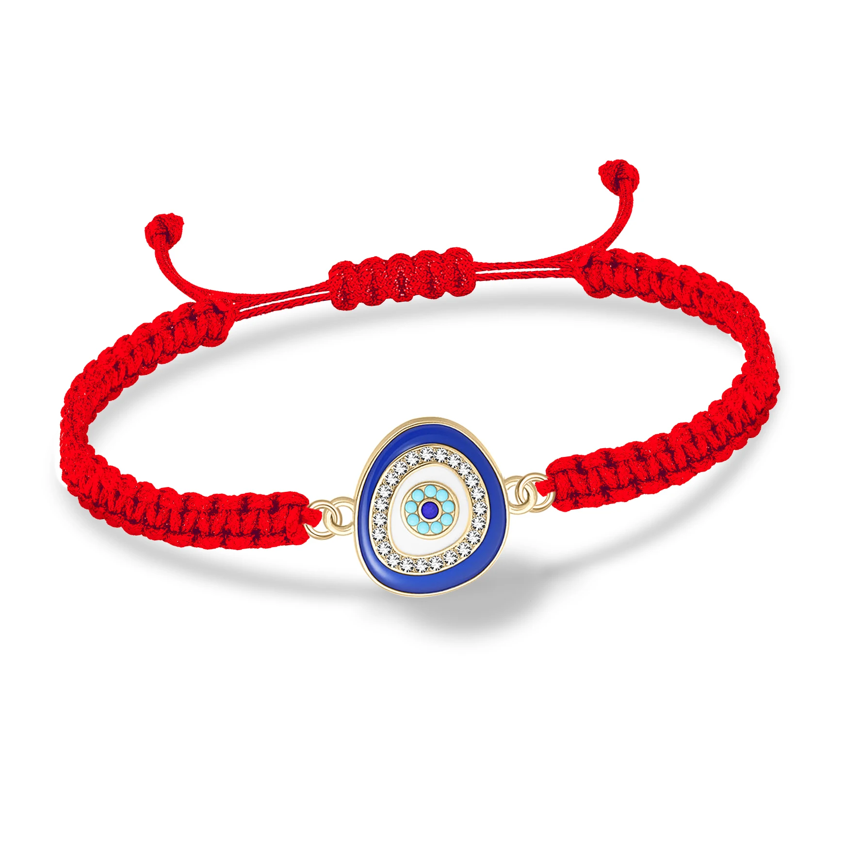 Zinc Alloy Rhinestone Crystal Cute Oval Nazar Evil Eye Lucky Charm Bracelet Women 2025 New Fashion Blue Enamel Red Cord Jewelry