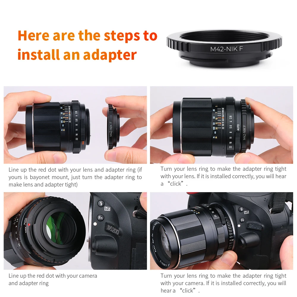 K&F CONCEPT Lens Adapter Ring for M42 Lens to Nikon Mount with Glass Cap for Nikon AI F D5100 D700 D300 D800 D90 DSLR Camera