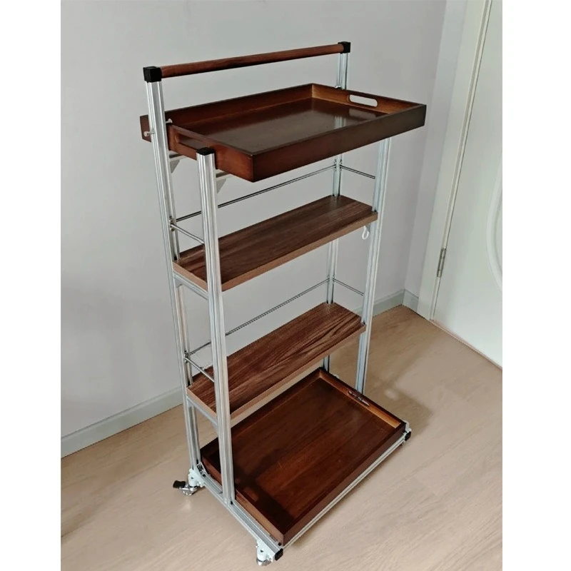 

Restaurant aluminum profile movable dining car commercial storage rack hotel trolley cart