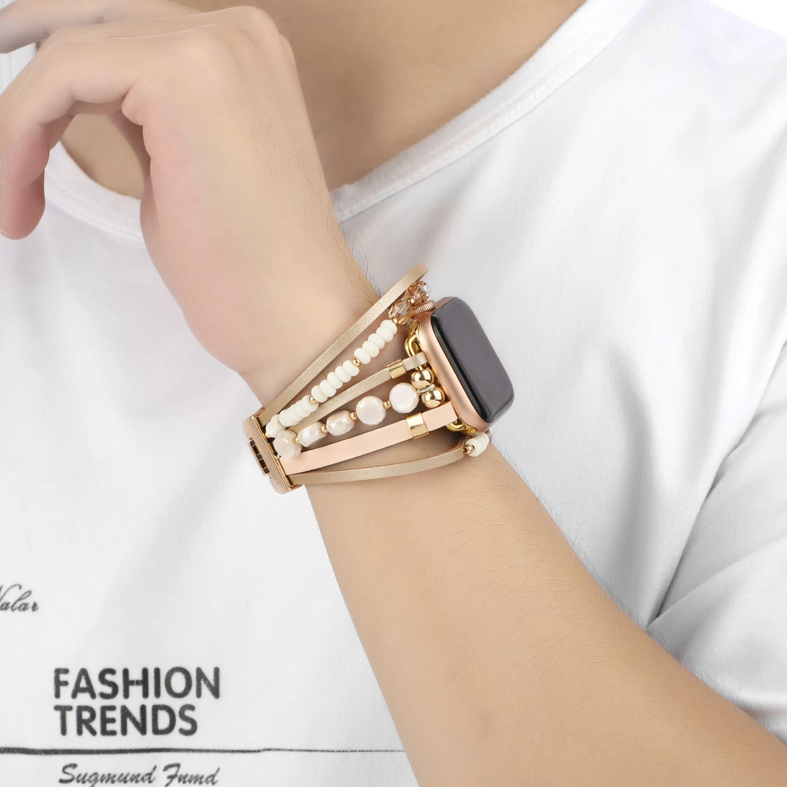 Metal Strap for Apple Watch Ornament Chain Bracelet Strap for Series 87654SE40 41 42 44 45mm Bead band Ultra Women Steel Wrist