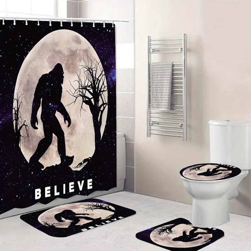 

Набор из 4 современных занавесок для душа Ape Man с 12 крючками - водонепроницаемый декор для ванной комнаты для дома