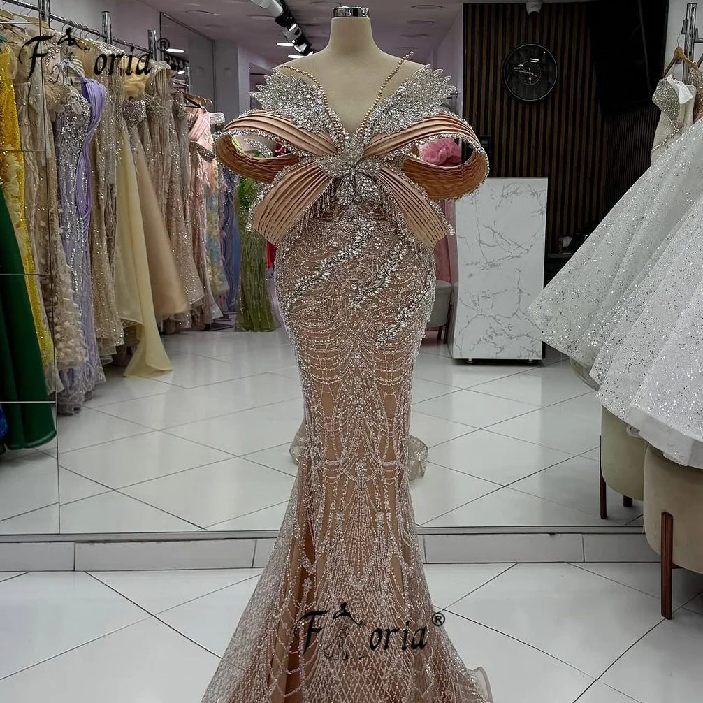 Vestido de fiesta de sirena elegante, cuentas de lujo, lazo grande de cristal, vestido de noche Formal 3D, batas personalizadas, vestidos largos elegantes 2025