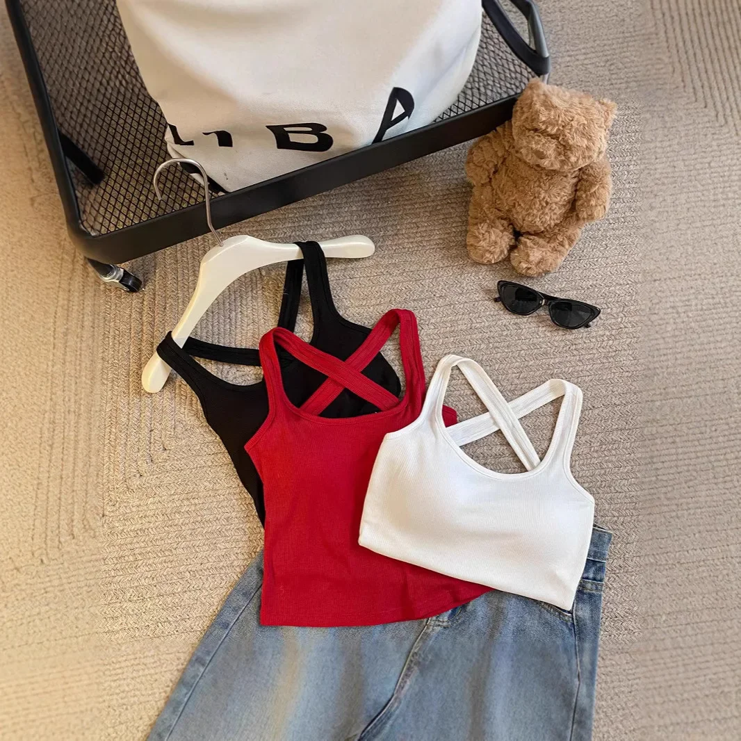 جديد الرغبة النقية نمط الظهر الصليب جميل الظهر عارية الظهر ساحة طوق التعادل وسادة الصدر الملابس الداخلية تانك الأعلى الفتيات ملابس خارجية قميص #1