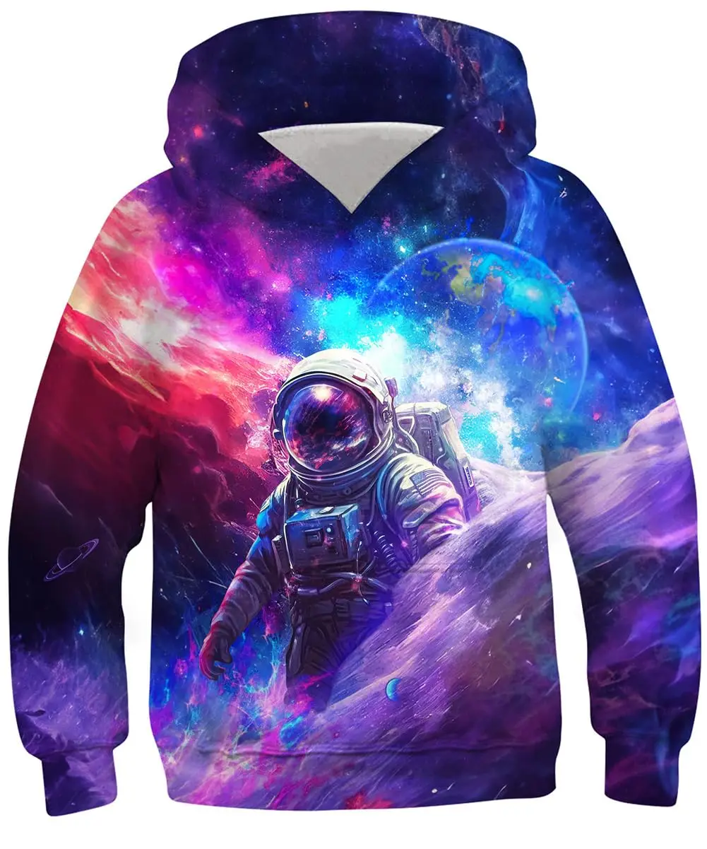 4-14 Years Children\'s Kids Cute Boys and Girls Lightweight  3D Colorful Universe Graphic Print Polyester hoodies Tops