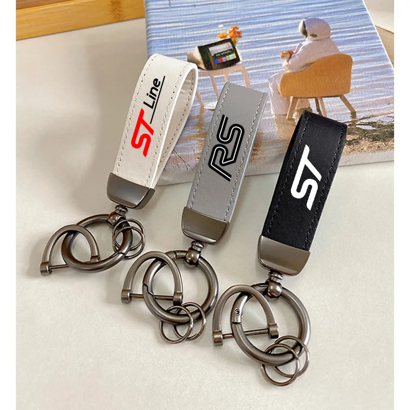 For Ford ST STLine RS Focus MK3 MK2 MK4 MK7 MK8 Fiesta RS Car Accessories Top Layer Cowhide Key Chain Lanyard For ST Ford