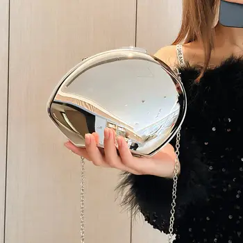 壓克力蛋形手拿包 光滑鏡面設計手提包 女士設計師晚餐包 派對可愛皮夾 金屬外殼手提包 10 最佳銷售 金屬錢包 - №5