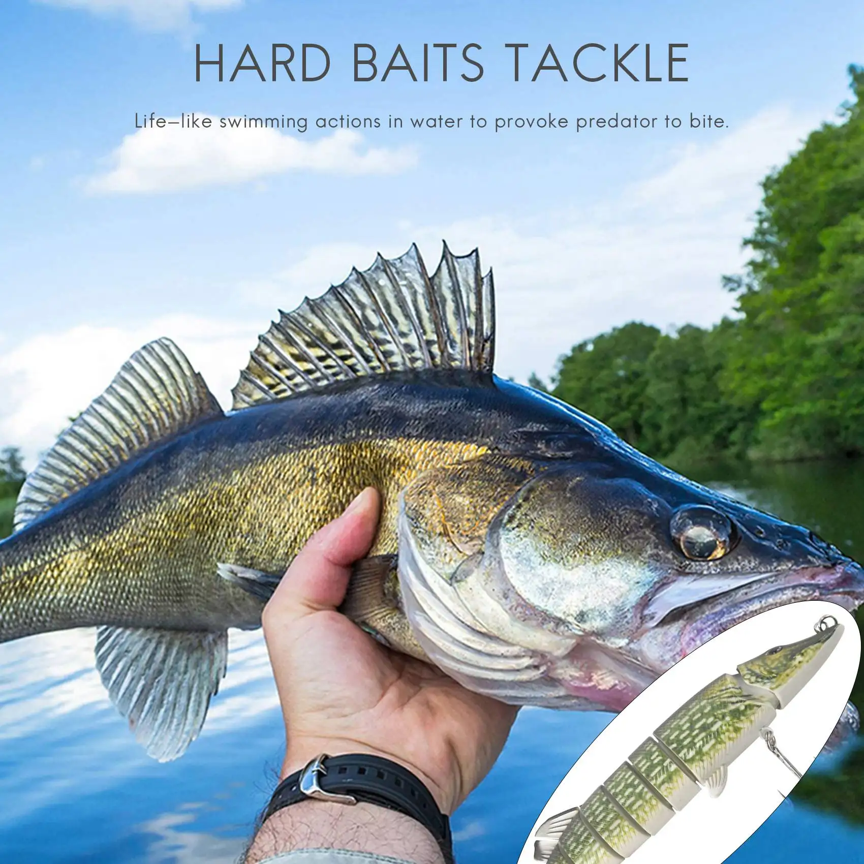 ABLJ20cm 40G Umpan Pancing Pike Muskie 8 Segmen Multi-sendi Seperti Hidup Umpan Berenang Crankbait Umpan Keras Kait Ikan Hijau Tentara
