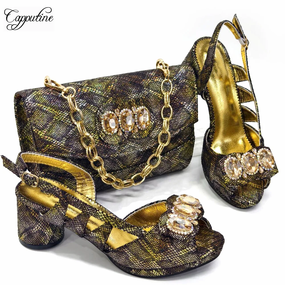 Coffee Women Shoes And Bag Set Fashion African Ladies High Heels Sandals Match With Handbag Clutch Party Sandales Femmes CR817