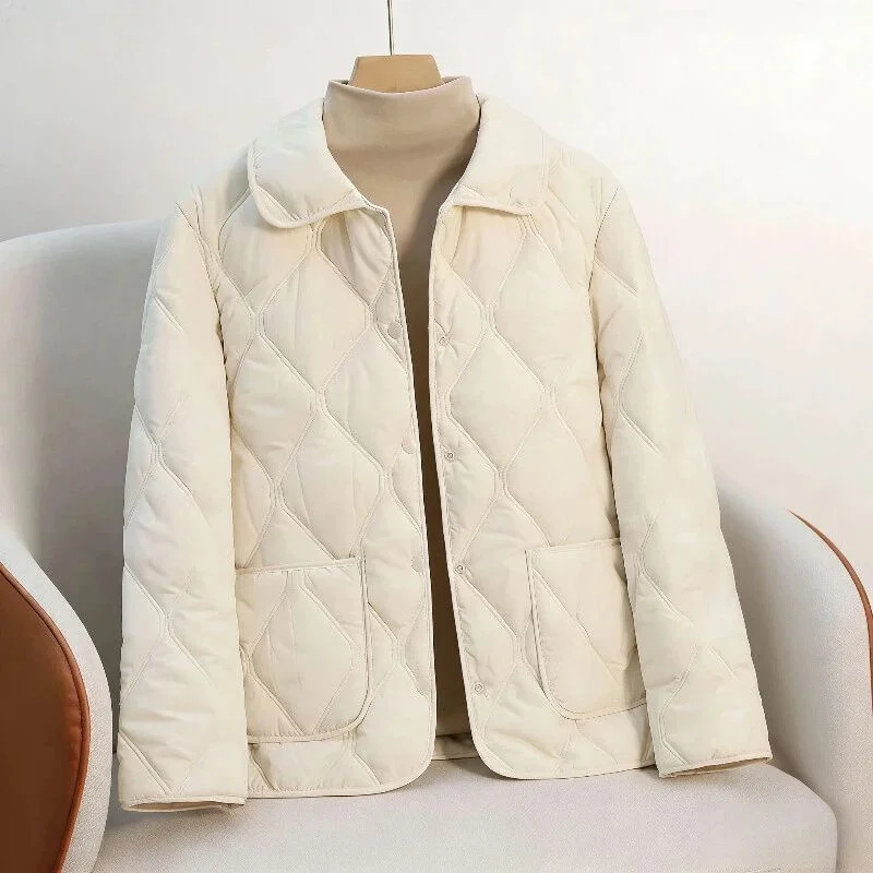 2026 New Rhombus Pattern Women's Cotton Jacket Autumn/Winter Korean Lightweight Casual Warm Female Down Cotton Parkas