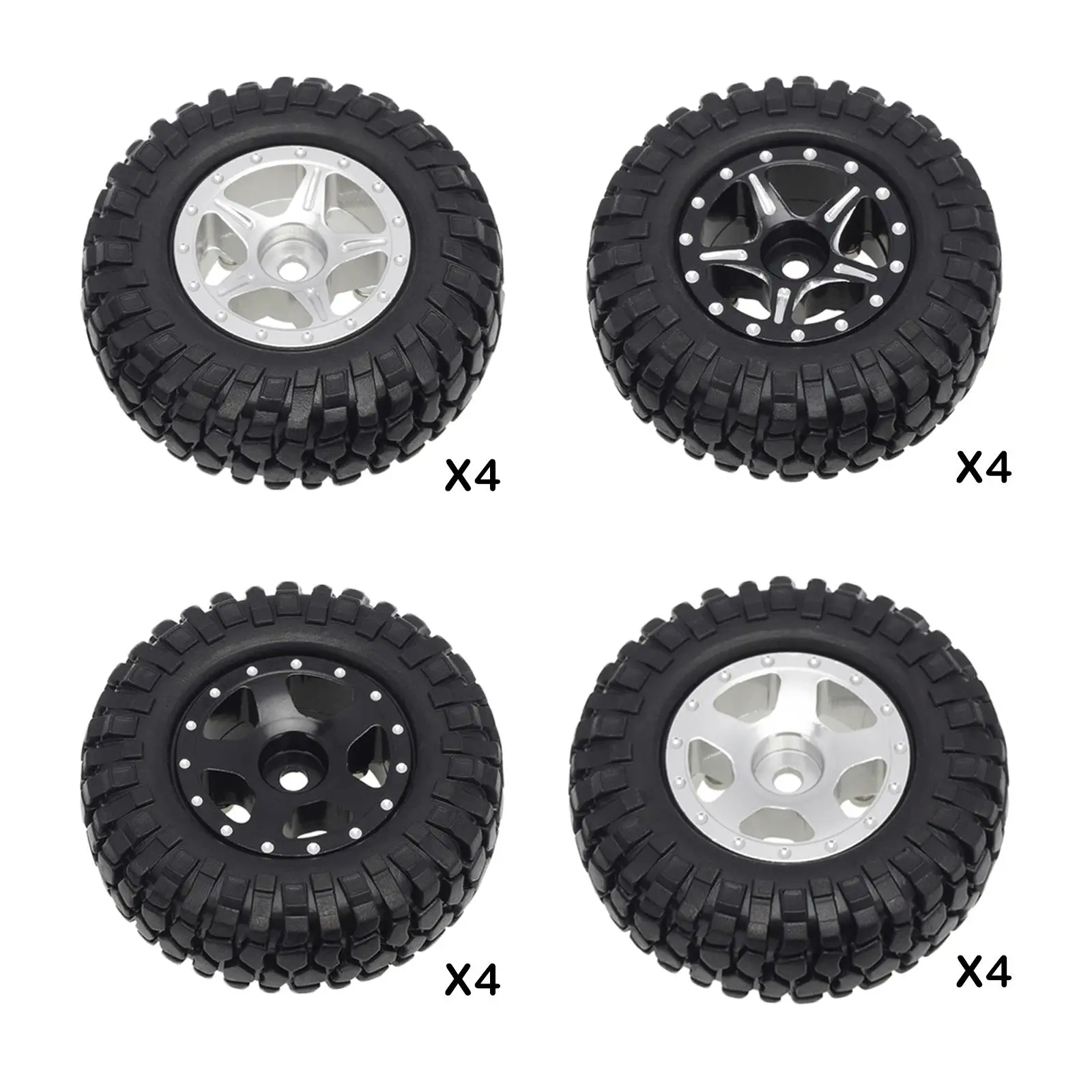 1/24 RC Rock Crawler Replacement Wheels Rubber Tires Metal Beadlock Rims for Axial SCX