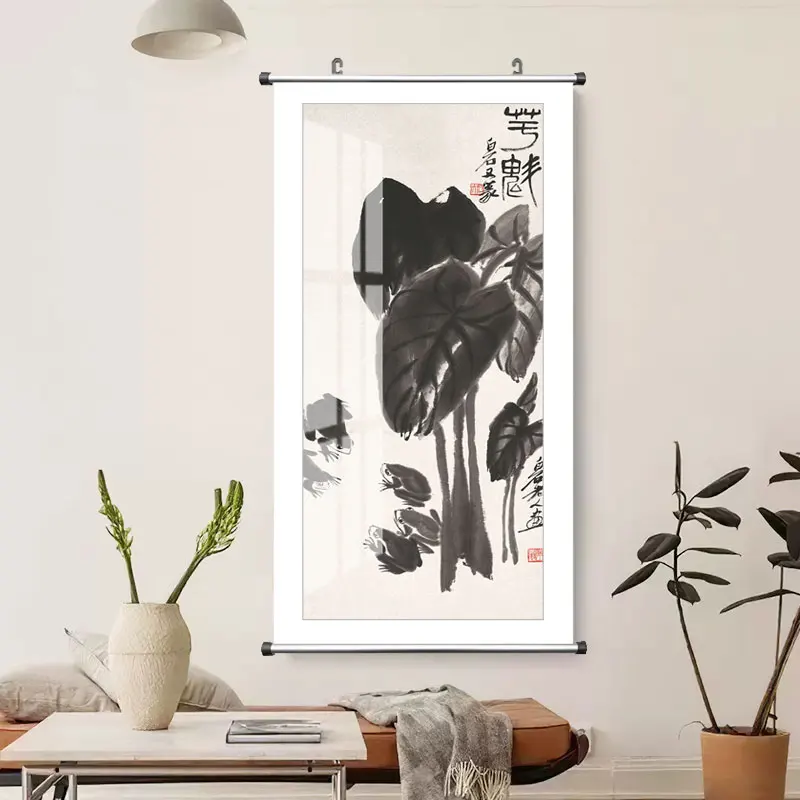 Qi Baishi Chinese Ink Style Radish Canvas Painting Poster Prints Wall Pictures For Living Room Home Décor（ALUMINUM FRAME）