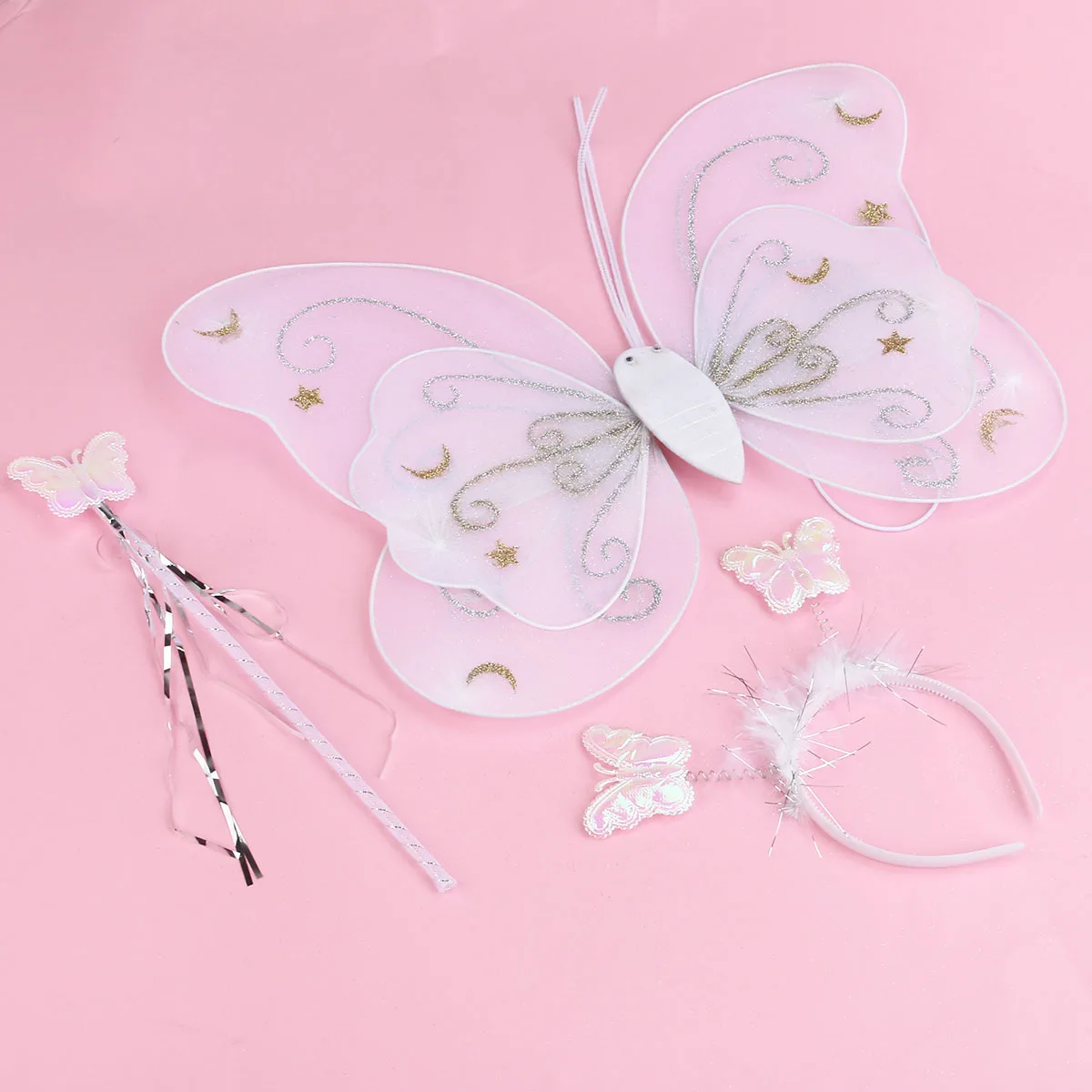 مجموعة أزياء الجنية البيضاء مكونة من 3 قطع مع عصابة رأس على شكل أجنحة للأطفال في أداء المدرسة في الهالوين وجناح الأطفال