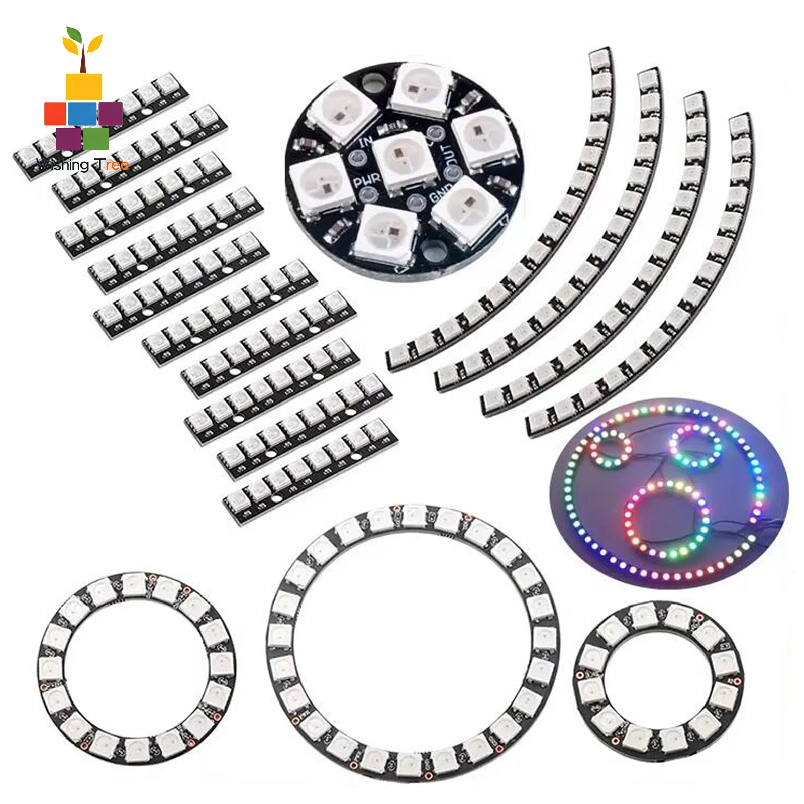 WS2812B RGB LED Ring 7-60 Bits Programmable Light with Integrated Drivers for Arduino Raspberry Pi