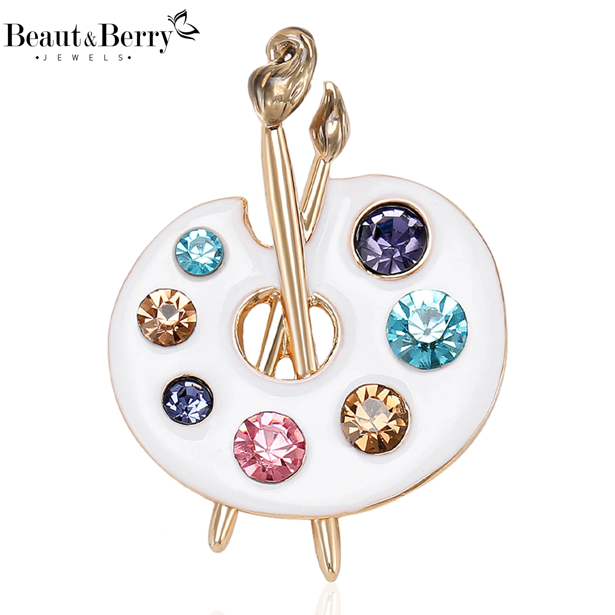 Beaut&Berry Classic Rhinestone Painting Plate Brooches for Women Art Pins Casual Party Accessories New Gifts Friends Decoration