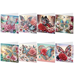 8pcs Flower Butterfly Diamond Art Painting Greeting Card, 5D DIY Special Shape Diamond Painting Christmas Birthday Greeting Card