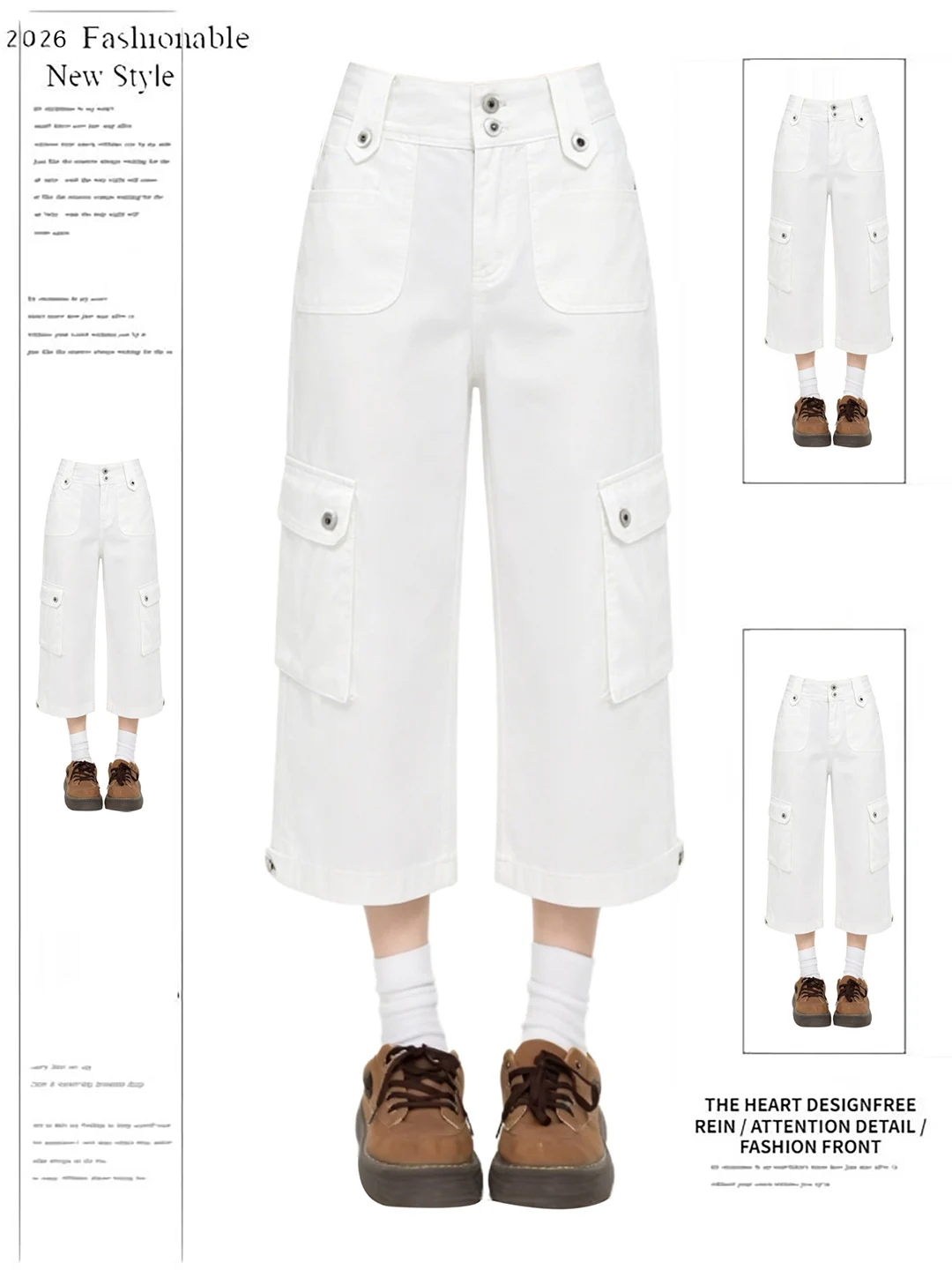 

Laid-back Style Deconstructed Workwear Pants Loose Casual White Thin Summer High Waist Wide Leg Jeans Retro Washed Denim