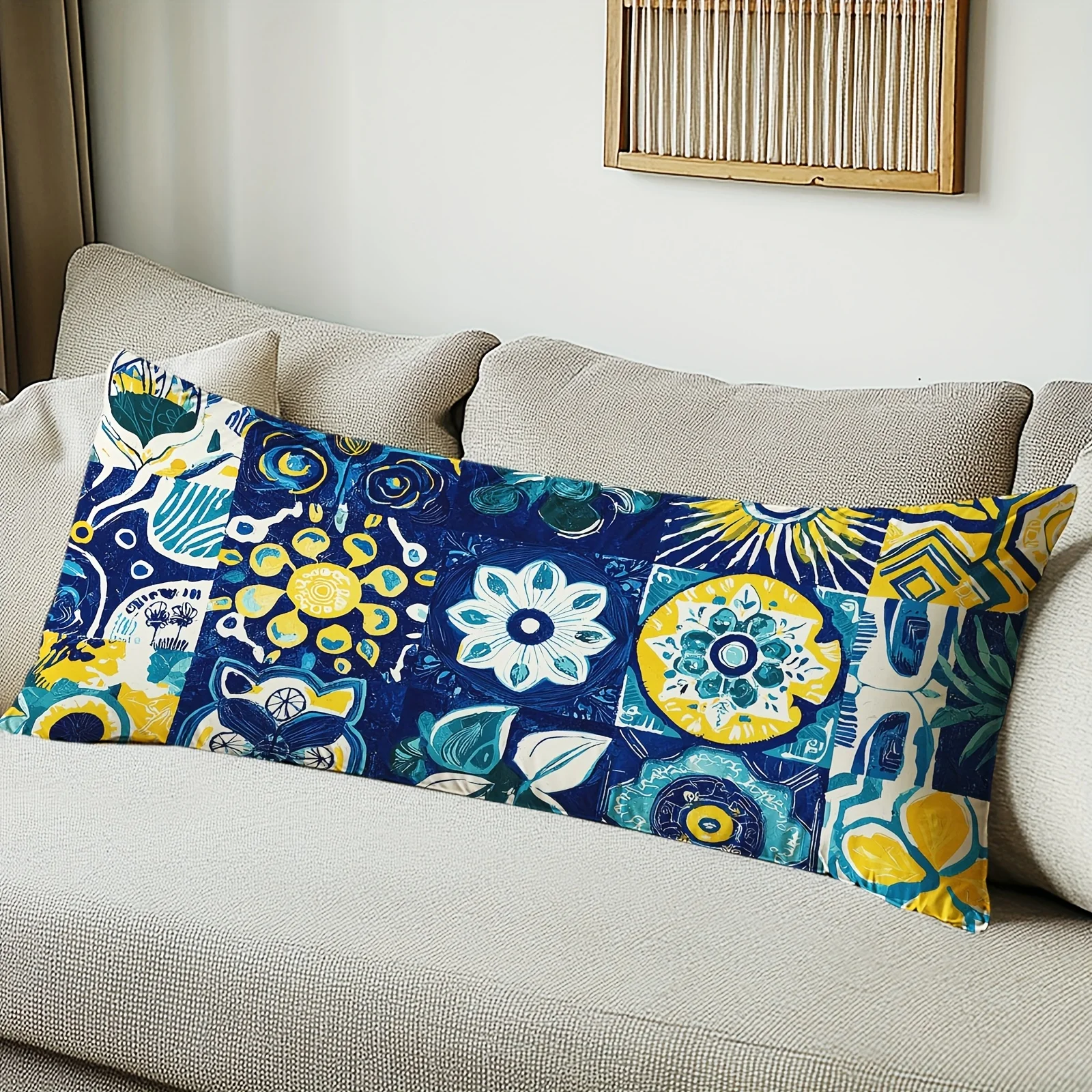 A Single Bohemian Floral Printed Pillowcase, 20X54 Inches - in Red And Yellow, Large Decorative Body Pillow Cover for Home And B