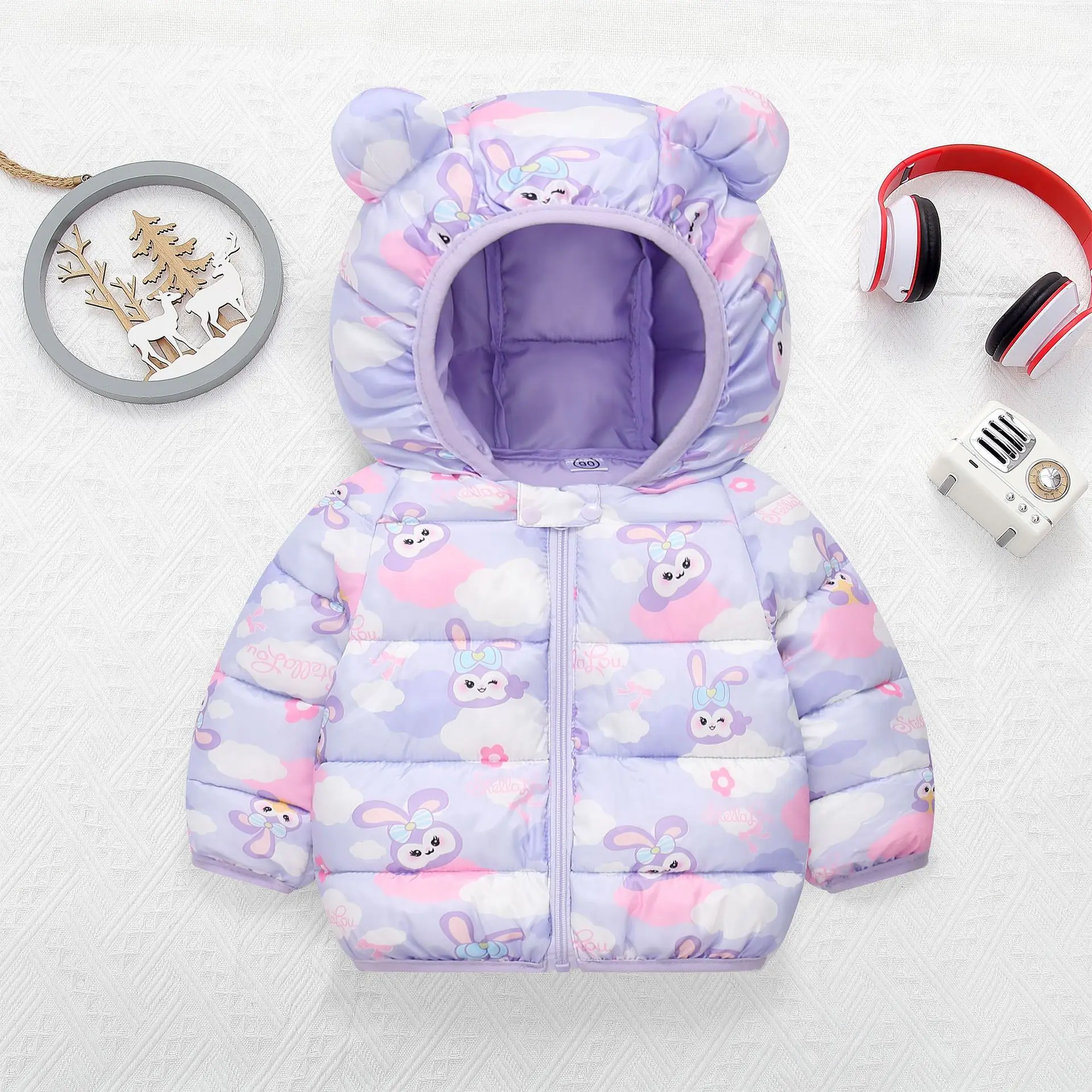 New Autumn Winter Warm Baby Girls Jacket For Print Rabbit Pattern Hooded Coat For Kids Children Outdoor Outerwear