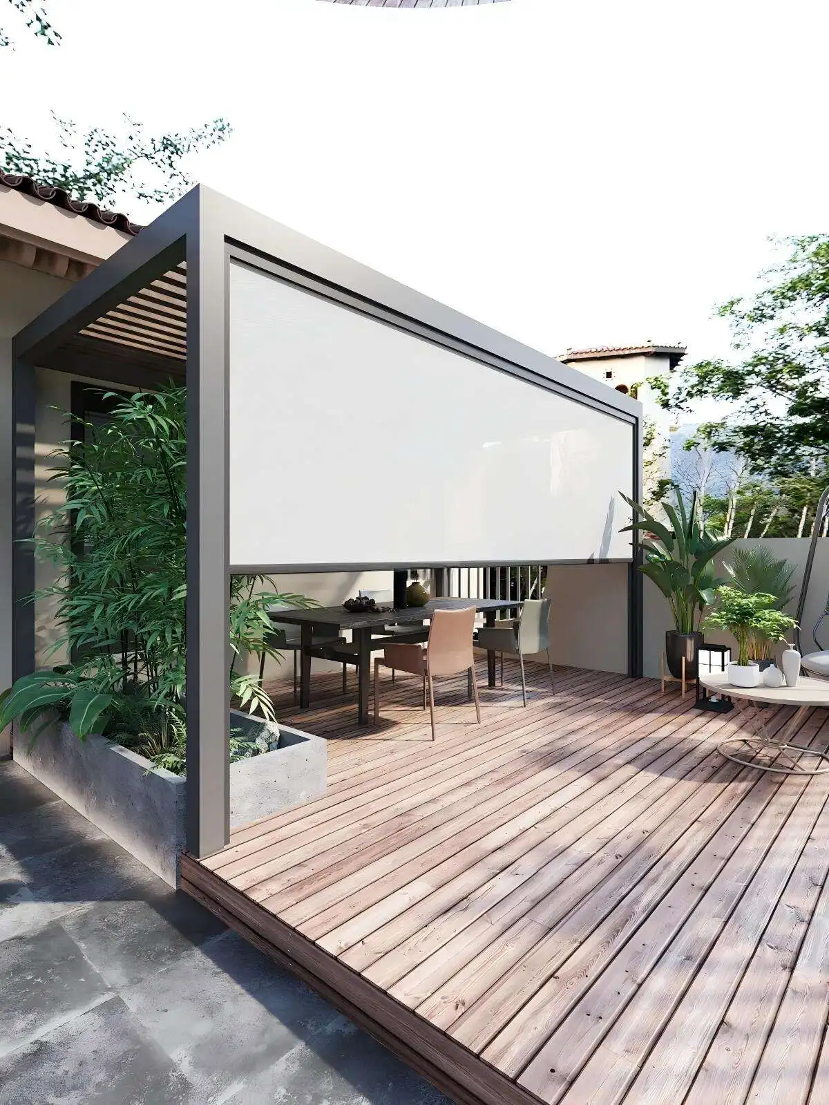Modern Design Aluminum Pergola Outdoor Waterproof Pavilion with Electrically Adjustable Window Blind Recreational Pavilion