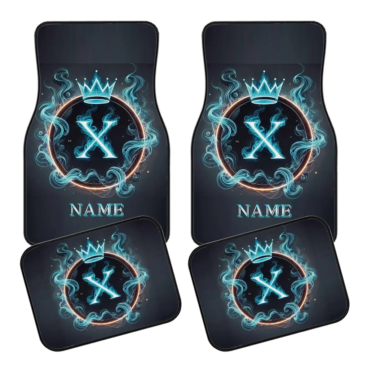 Set Of 4 Customizable Car Floor Mats That Can Feature Your Name And A Personalized Letter X Design. An Ideal Gift For Father'S D