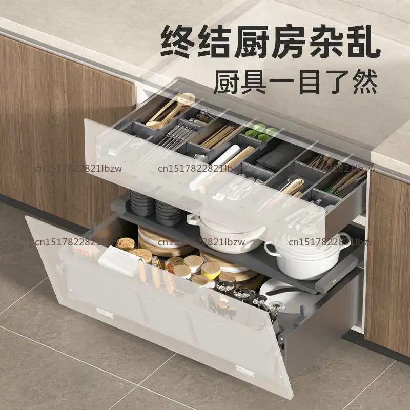 Kitchen Storage Shelf Pot Seasoning Dishes Basket Pot Rack Cabinet Combination Double Drawer Pot