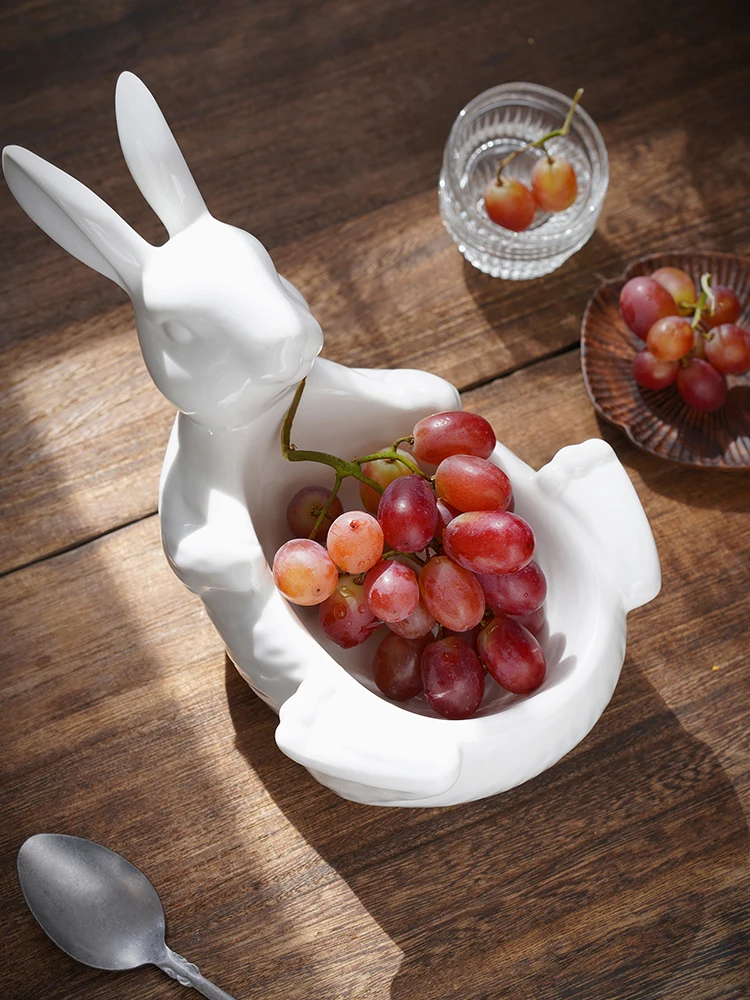 Cute Rabbit Cute Stereoscopic Rabbit Ceramic Bowl Fruit Snack Bowl Table Decoration Bowl Creative Candy Nut Bowl