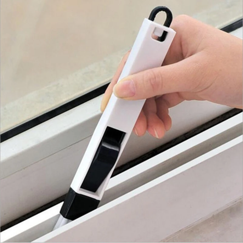 Cepillo multiusos 2 en 1 para limpieza de ranuras de ventanas, herramienta de limpieza para teclado del hogar, cocina, plegable, negro y azul