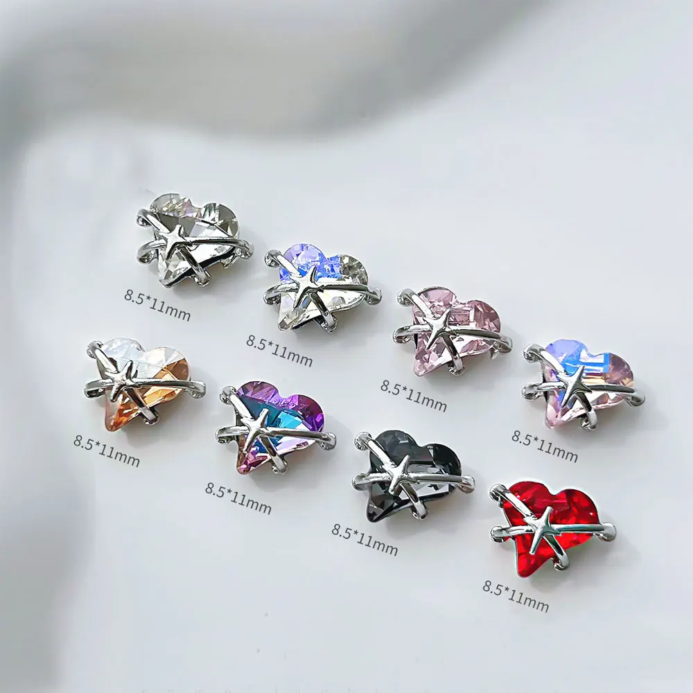 10pcs Crooked Diamond Nail Art Charm 3D Alloy Champagne Moonlight Crystal Nail Decor Parts DIY Valentine's Love Nail Accessories