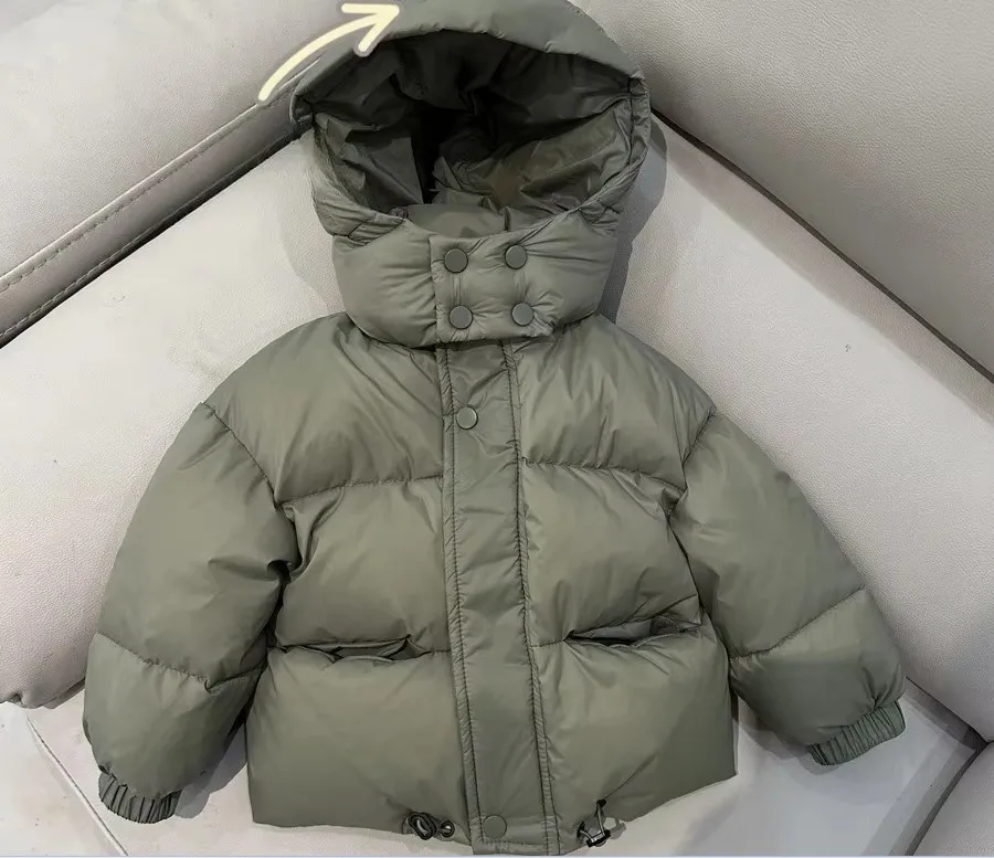 2025 Autumn/Winter New Thickened  Kids Korean Fashion Geometric Print Hooded Padded Coat Boys Girls Warm Jacket