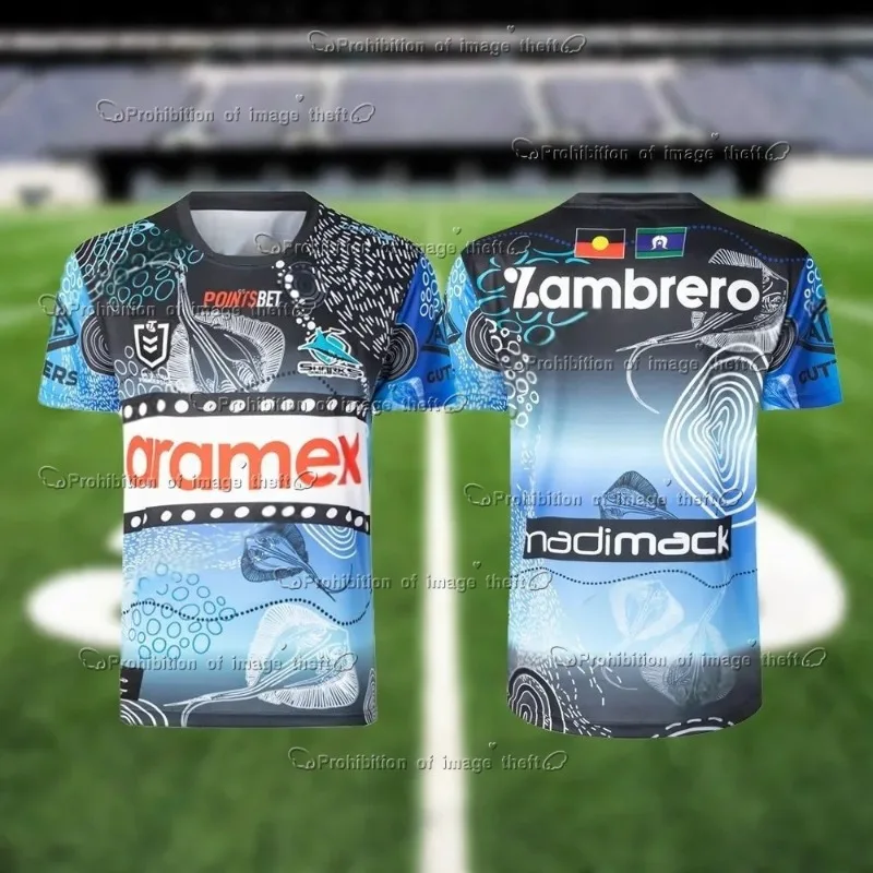 

2025 Kronola Sharks Home Rugby Jersey 2025/2026 Sharks Men's Sports Speed Dry Short Sleeve T-shirt 3D High Quality Printed