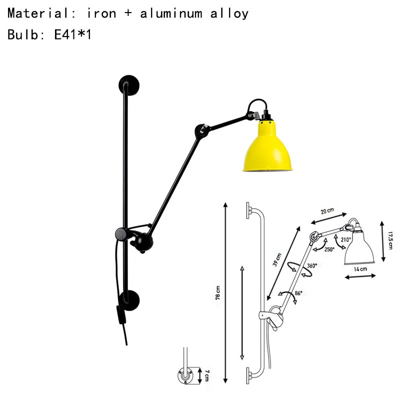 Imagem -05 - Lâmpada de Parede Rotativa Estilo Americano com Plugue Quarto Leitura Arabela de Salão Preto Amarelo Laranja Cromo Abajur Dourado