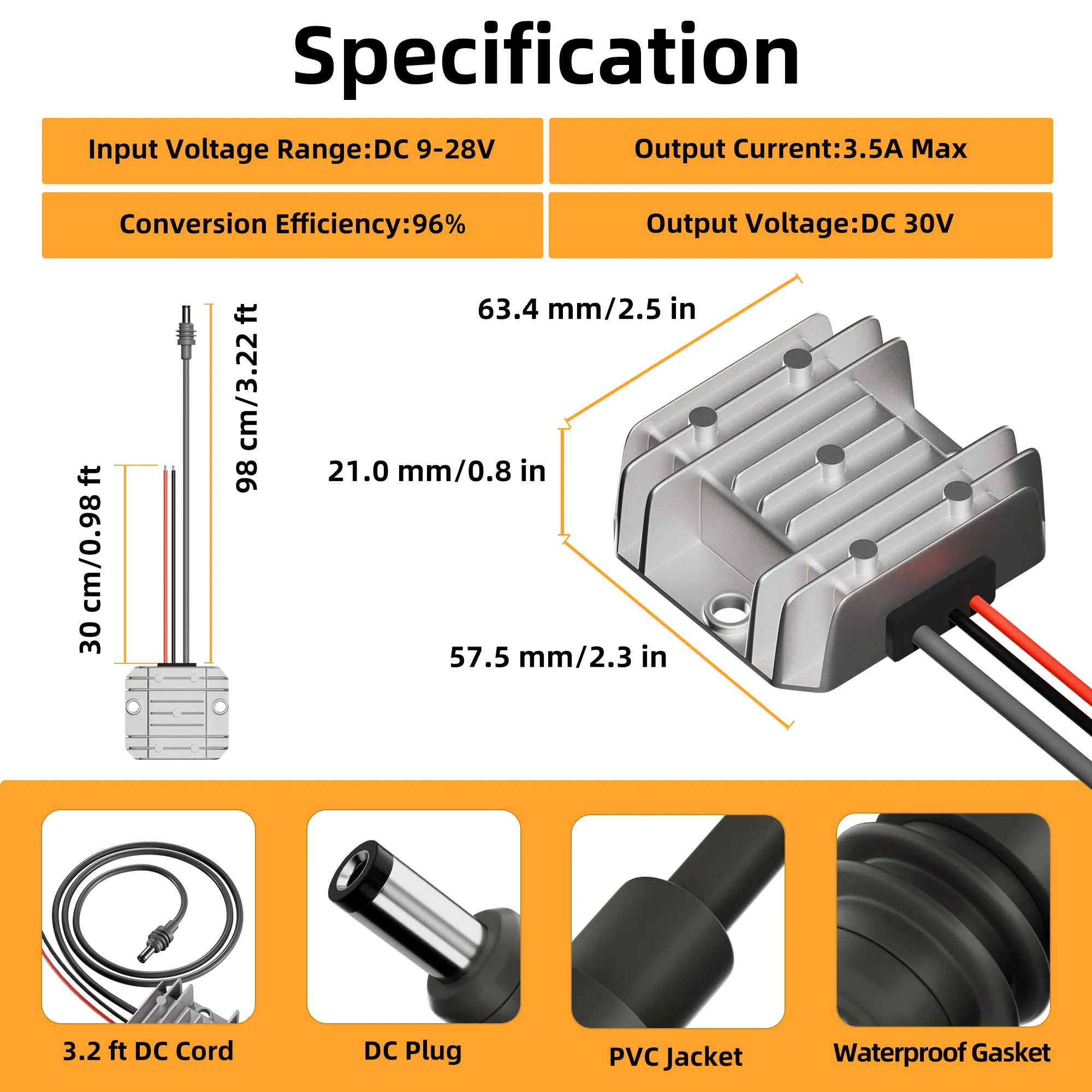 Starlink Power Cable for Gen 3 & Mini, DC Step-Up Converter 12V/24V to 30V 3.5A, 105W Power Output Power Adapter for Car/Boat/RV