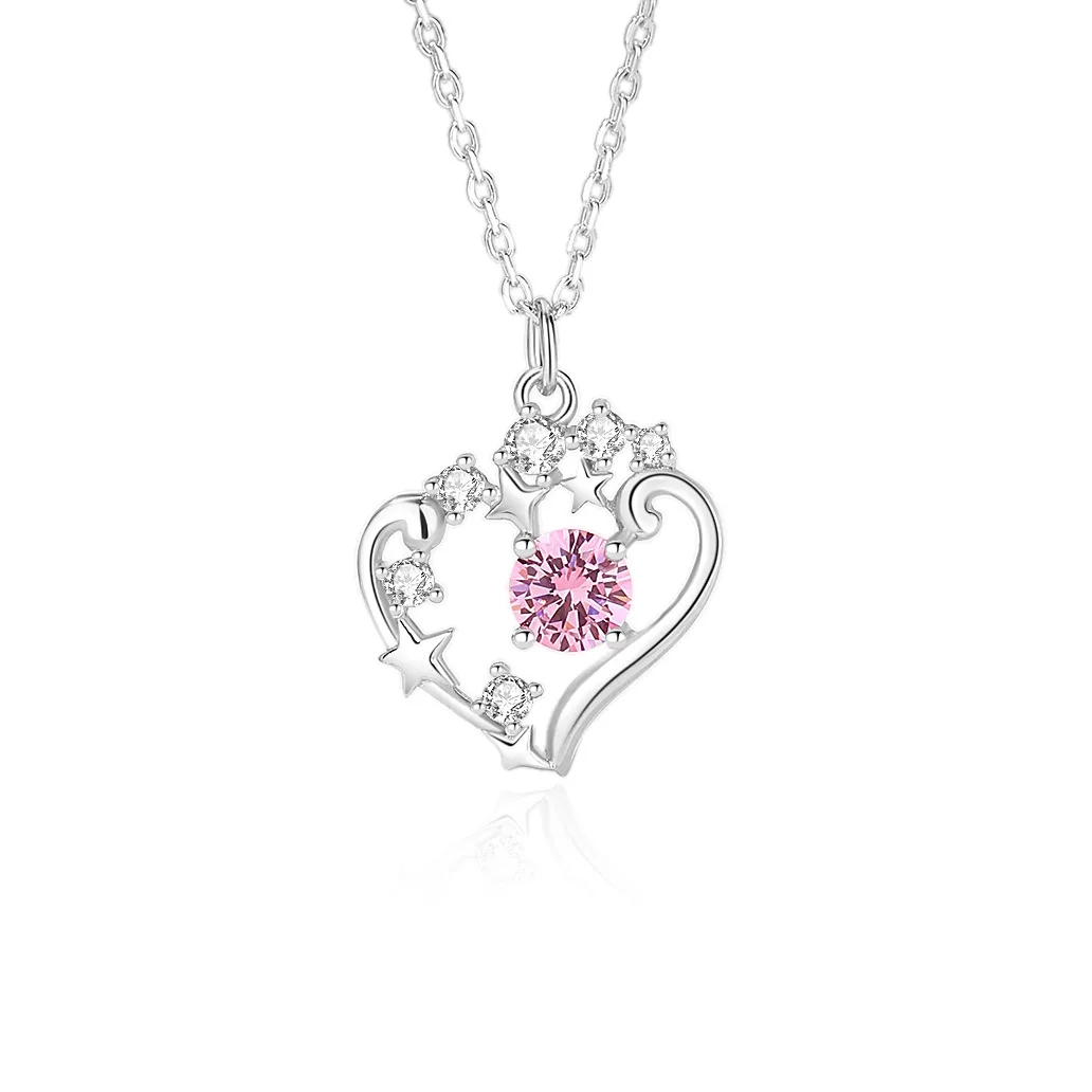 

S925 Silver Star Heart Print Necklace Joker Pendant Original Design High Sense Clavicle Chain for Women for Gift Zircon Stone