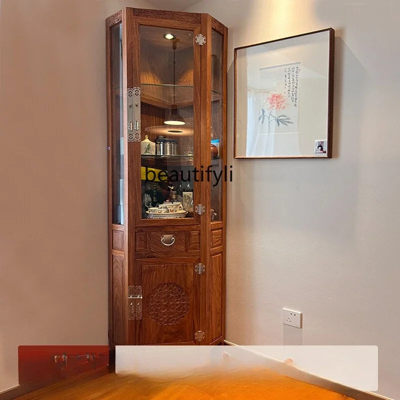 New Chinese Style Corner Wine Cabinet Glass Cabinet Rosewood Corner Dining Room Wall Corner Cabinet