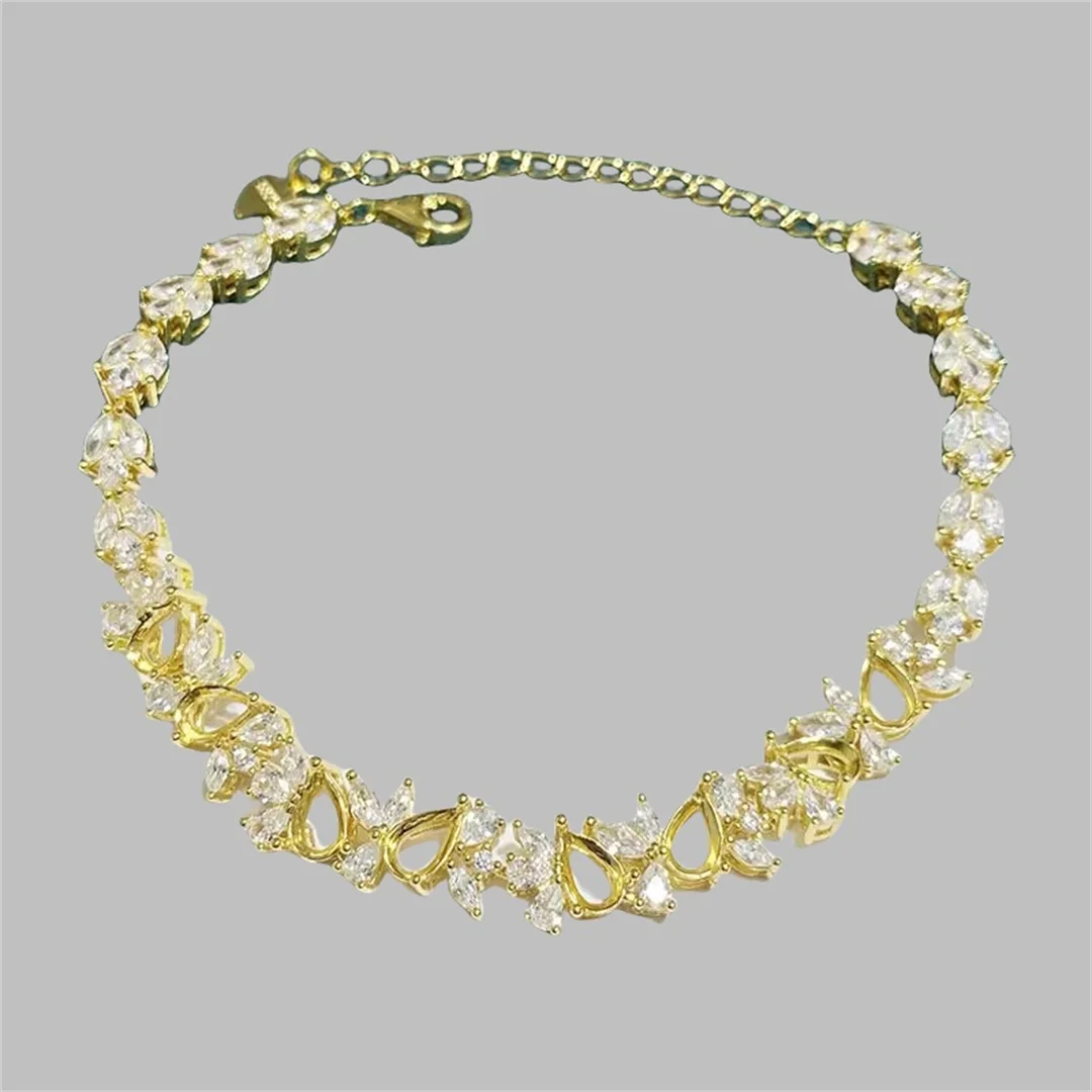 Setting 4*6mm Water Drop Stone S925 Sterling Silver DIY Empty Holder Bracelet Fine Charm Jewelry Luxury Zircon Design for Woman