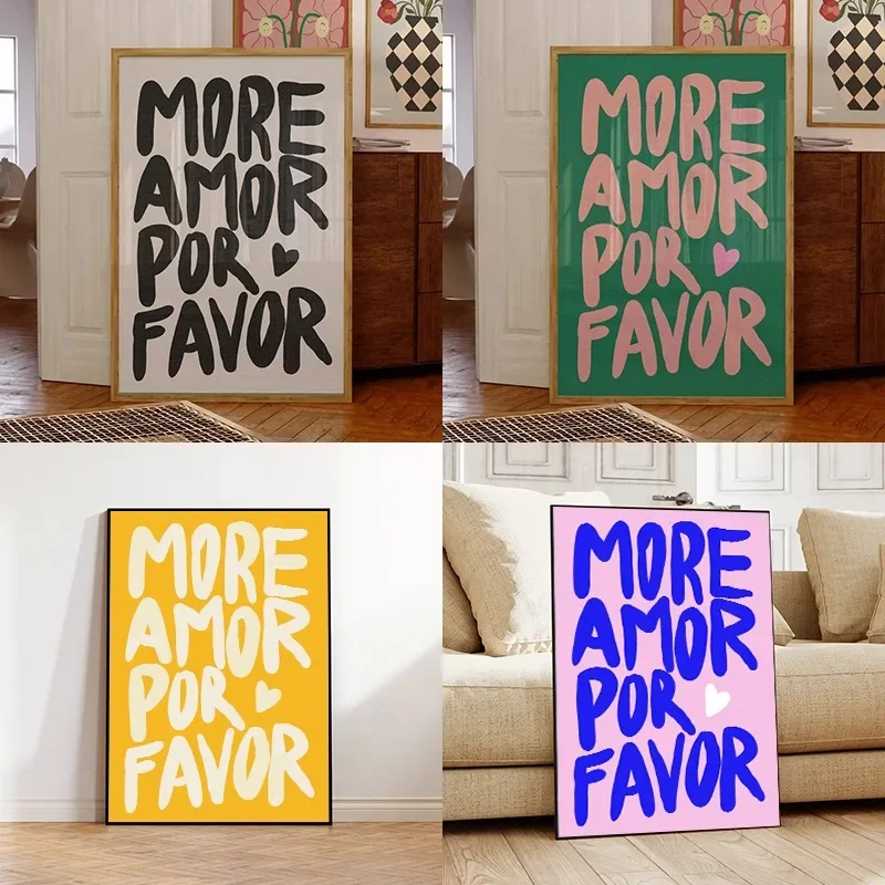Maximalist Modern Prints More Amor Por Favor Quotes Wall Art Prints Canvas Painting Poster Pictures For Living Room Home Decor