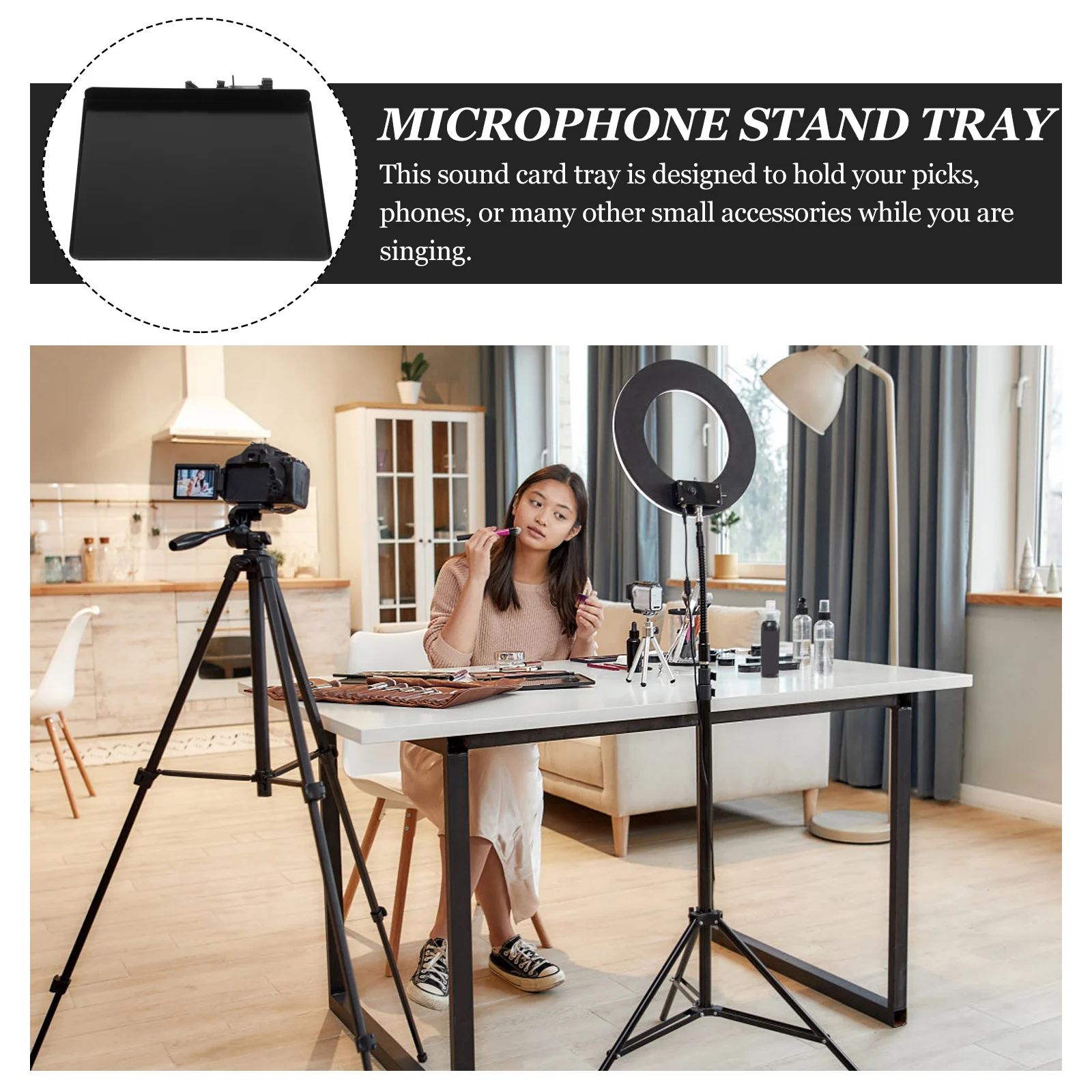 

Microphone Stand Tray Sound Card Holder Clamp Rack Black Large Metal Picks Phones Accessories Live Broadcast Stage Office