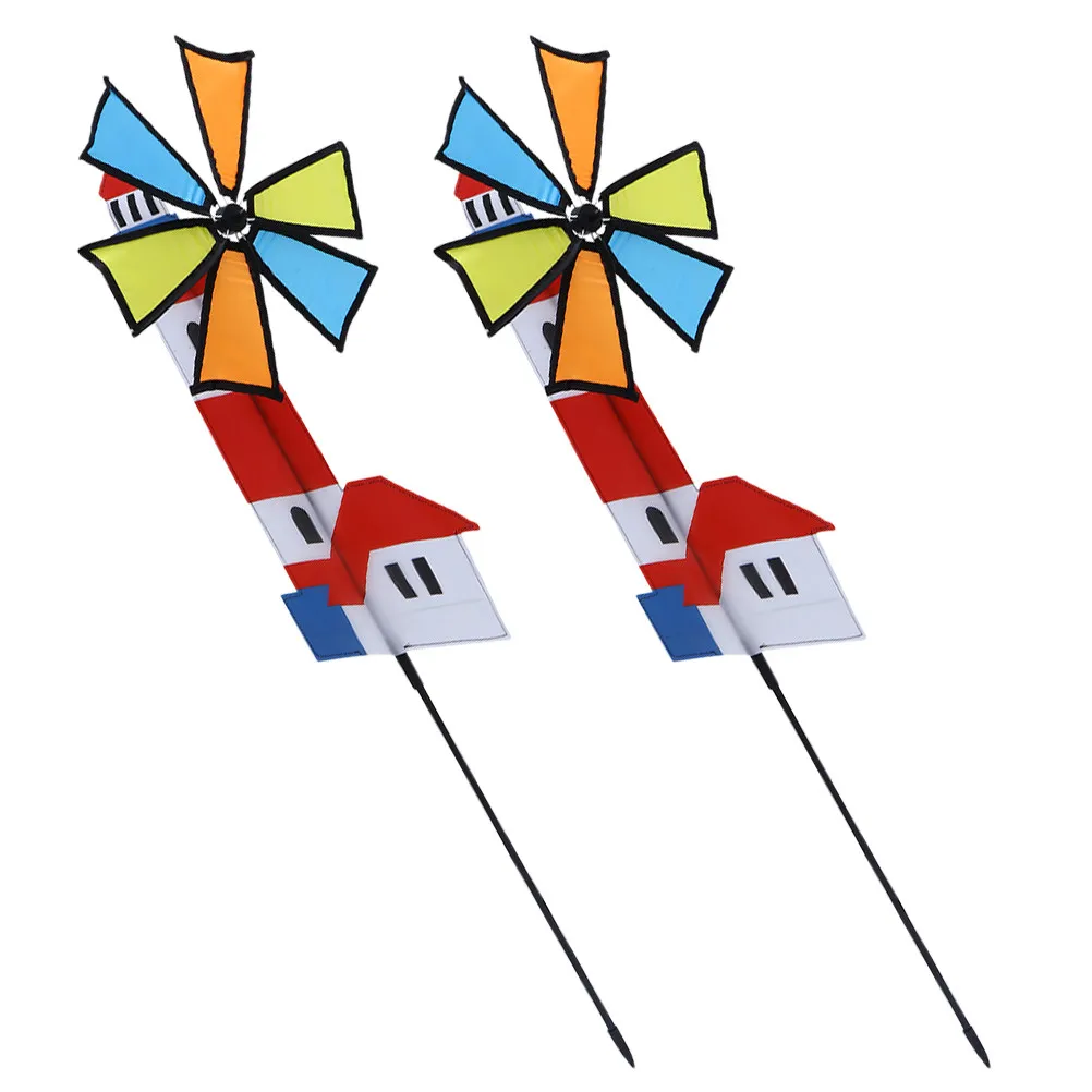 

2Pcs Windmill Outdoor Decor Bright Color Plastic Garden Pinwheels Rotatable Yard Decoration Wedding Photo Props Landscape Accent