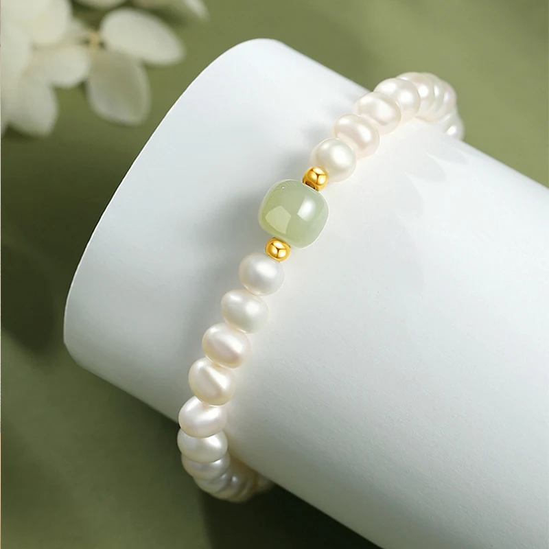 Green Bead Freshwater Pearl Bracelet With Card 6MM Natural Lucky Bead Bangle Birthday Jewelry Gift