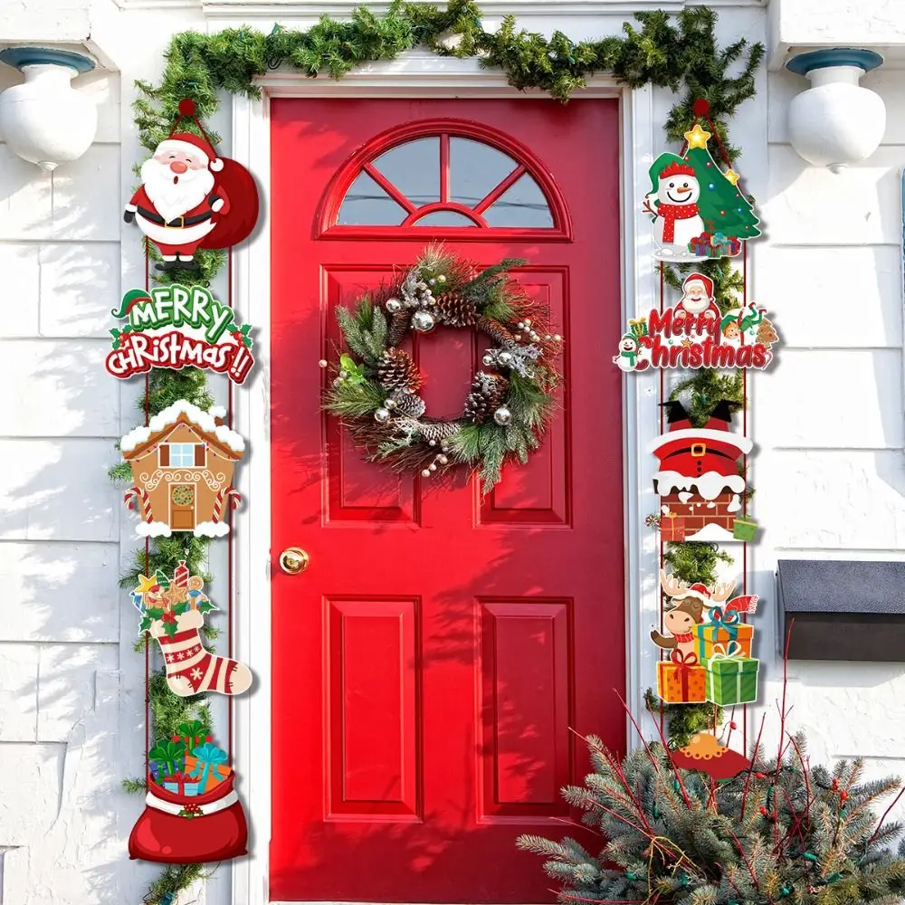 

10pcs/set Santa Claus Door Hanging Banner Paper Multi-scene Porch Door Banner Snowman Decorative Merry Christmas Flag