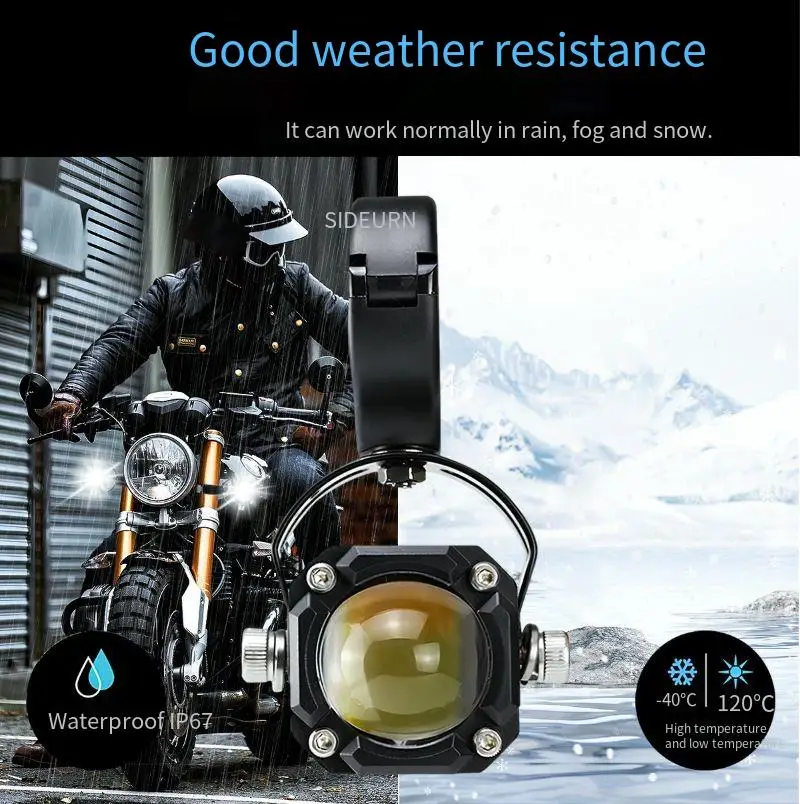 

LED Spot Light for Motorcycle E-Bike Strobe Dual Lens 12V 3000K 6000K with Red Blue Demon Eye
