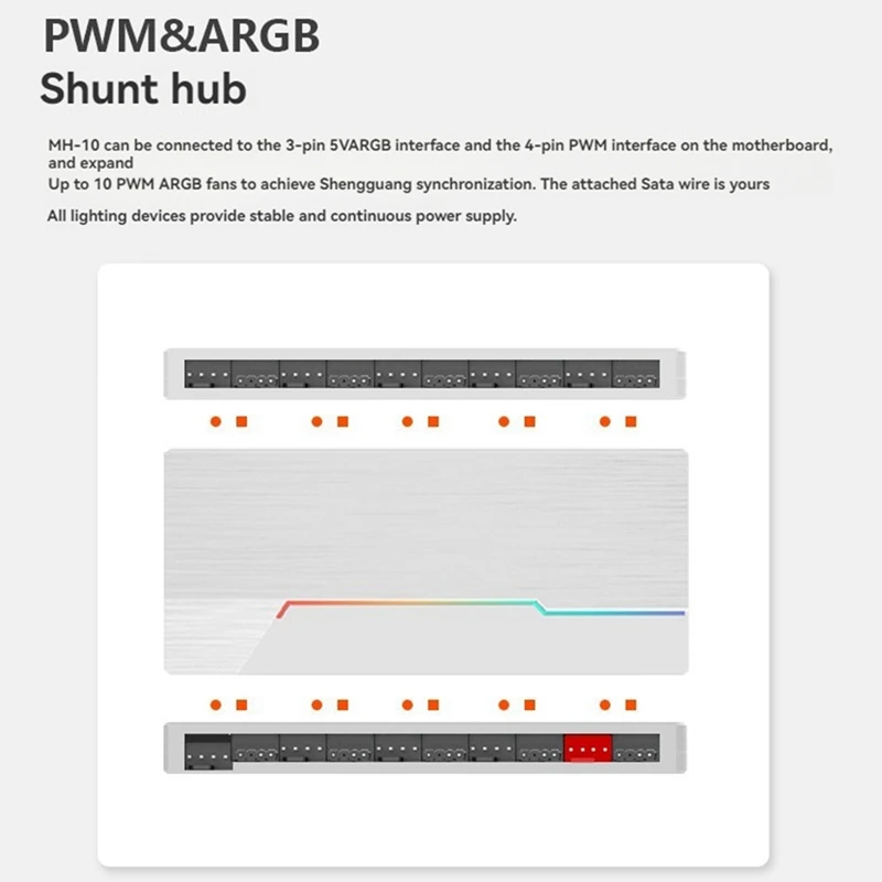 1 To 10 PWM & ARGB Hub Splitter 4 Pin PWM Hub 5V 3Pin Addressable ARGB Adapter SATA Interface Concentrator For Case Fan