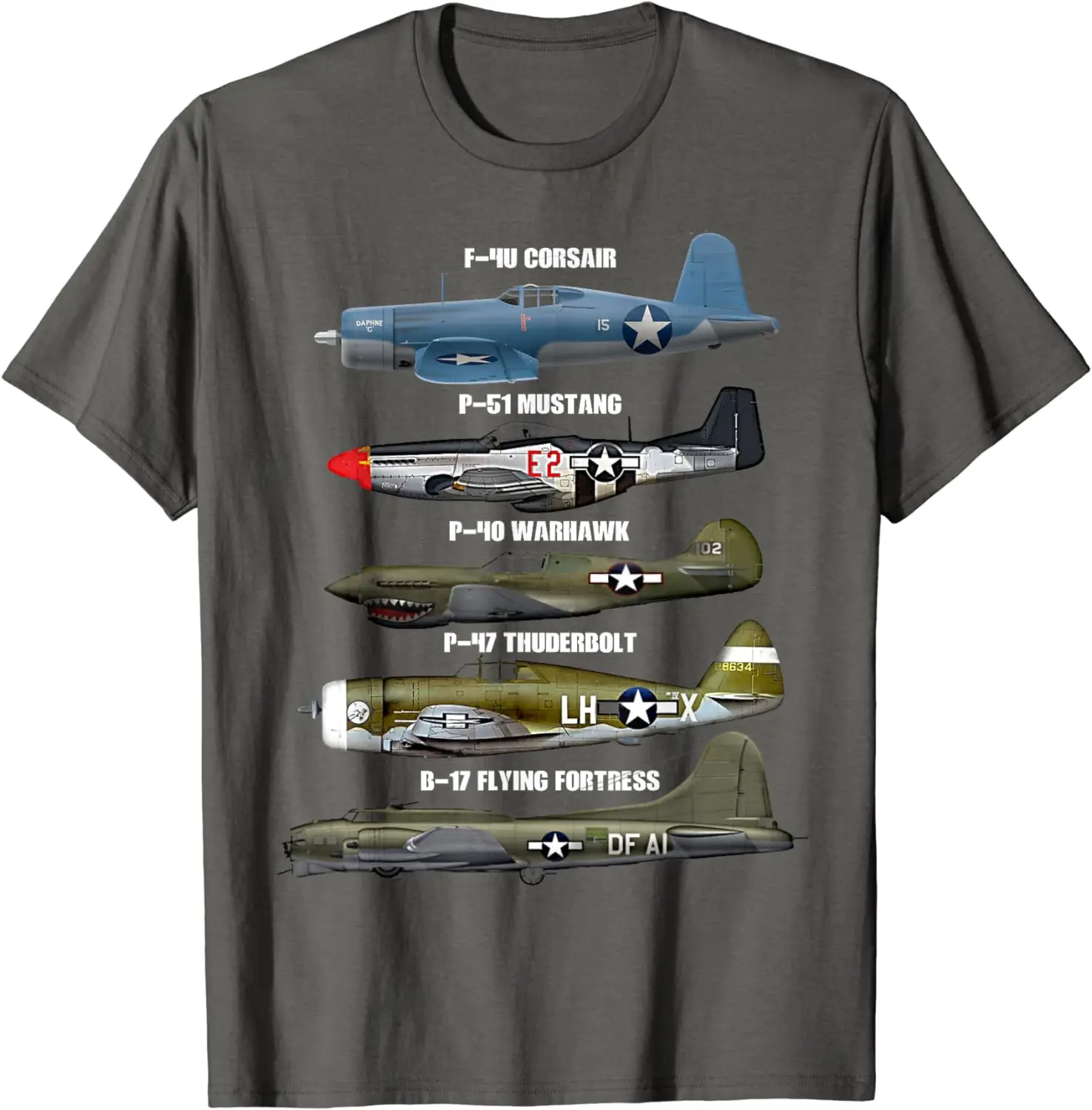 WW2 Warplane B-17 P51 Mustang F4U Corsair P40 Warhawk T-Shirt Short Sleeve Casual Cotton O-Neck Men T Shirt