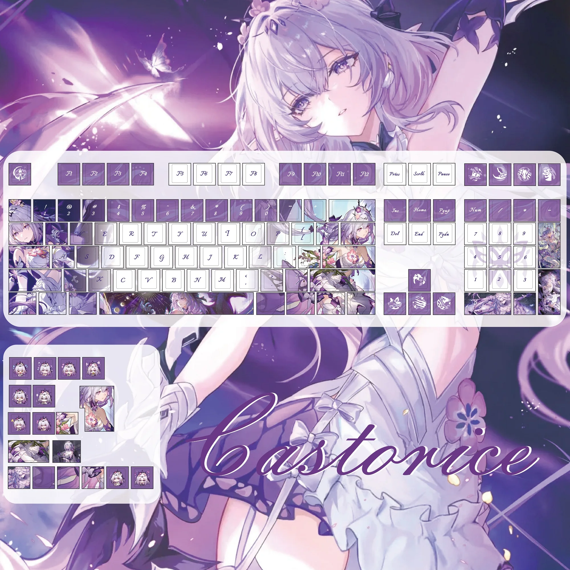 

Honkai: Star Rail Castorice Колпачки для клавиш Cherry Profile PBT 120-клавиш Wooting Aula F75 Механические колпачки для клавиш в стиле аниме Индивидуальные колпачки для клавиш