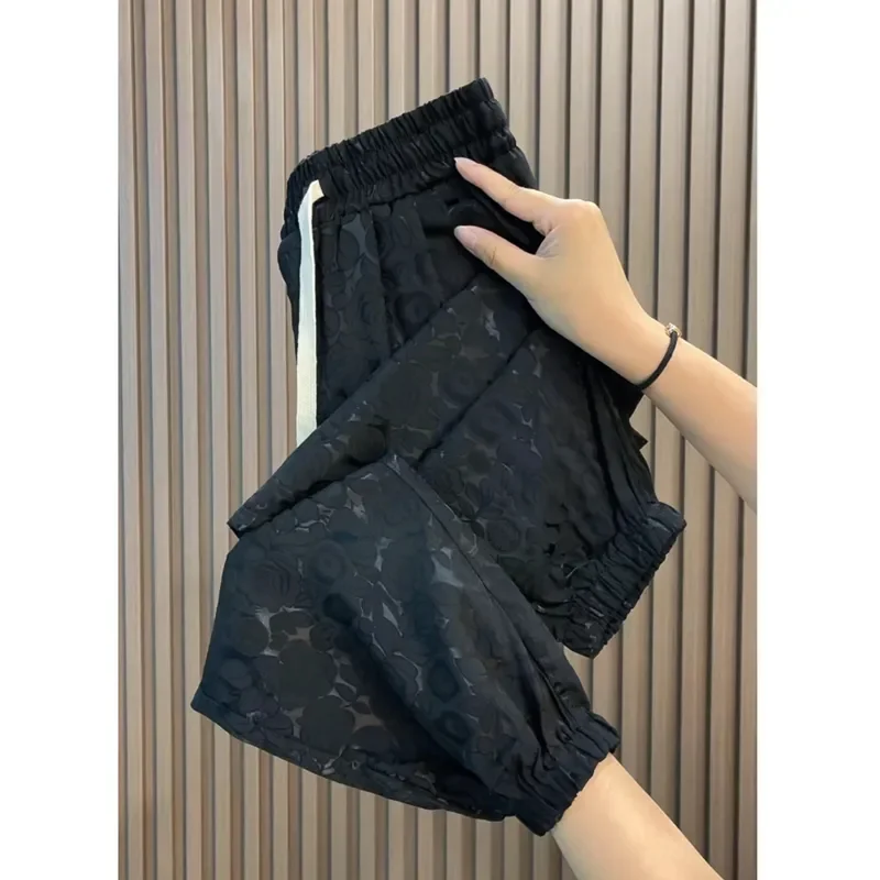 Summer Thin Loose Casual Print Pants Wide-leg High Waist Drape Cropped Pants Women All Match Fashion Trousers Female Harem Pants